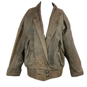 VTG‎ Express Jacket Womens Small 1980s Brown Leather Oversize Moto Pockets